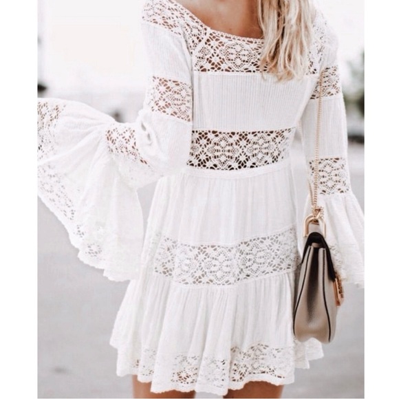 Free People Dresses & Skirts - Free People White Lace Mini Dress